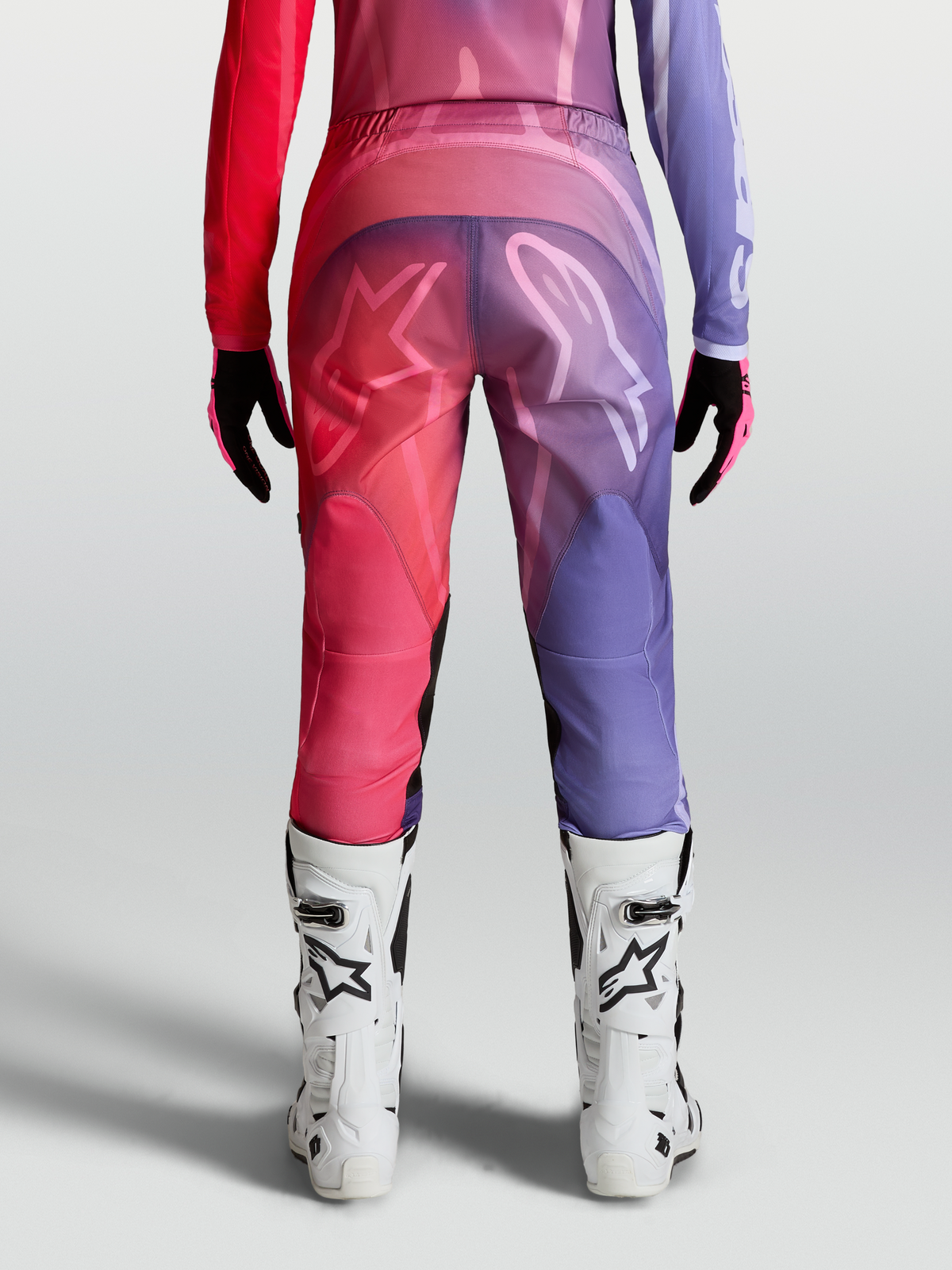 Alpinestars Stella Fluid Kepler Pants, women's purple and rouge red motocross pants with pre-curved ergomonic fit.
