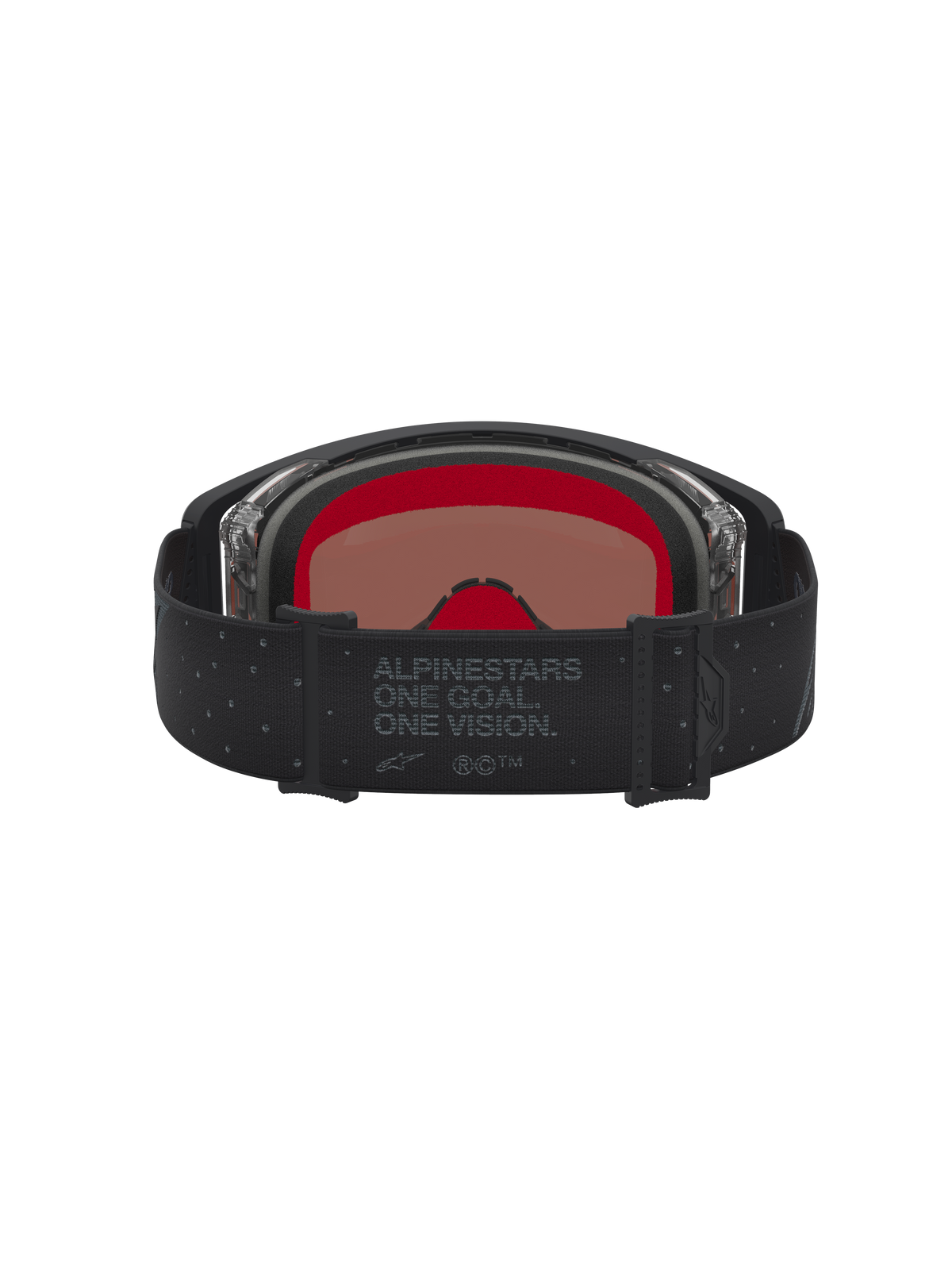 Alpinestars Supertech Cloak Motocross Goggles in Black and Mirror Silver, featuring red interior foam and branded strap.