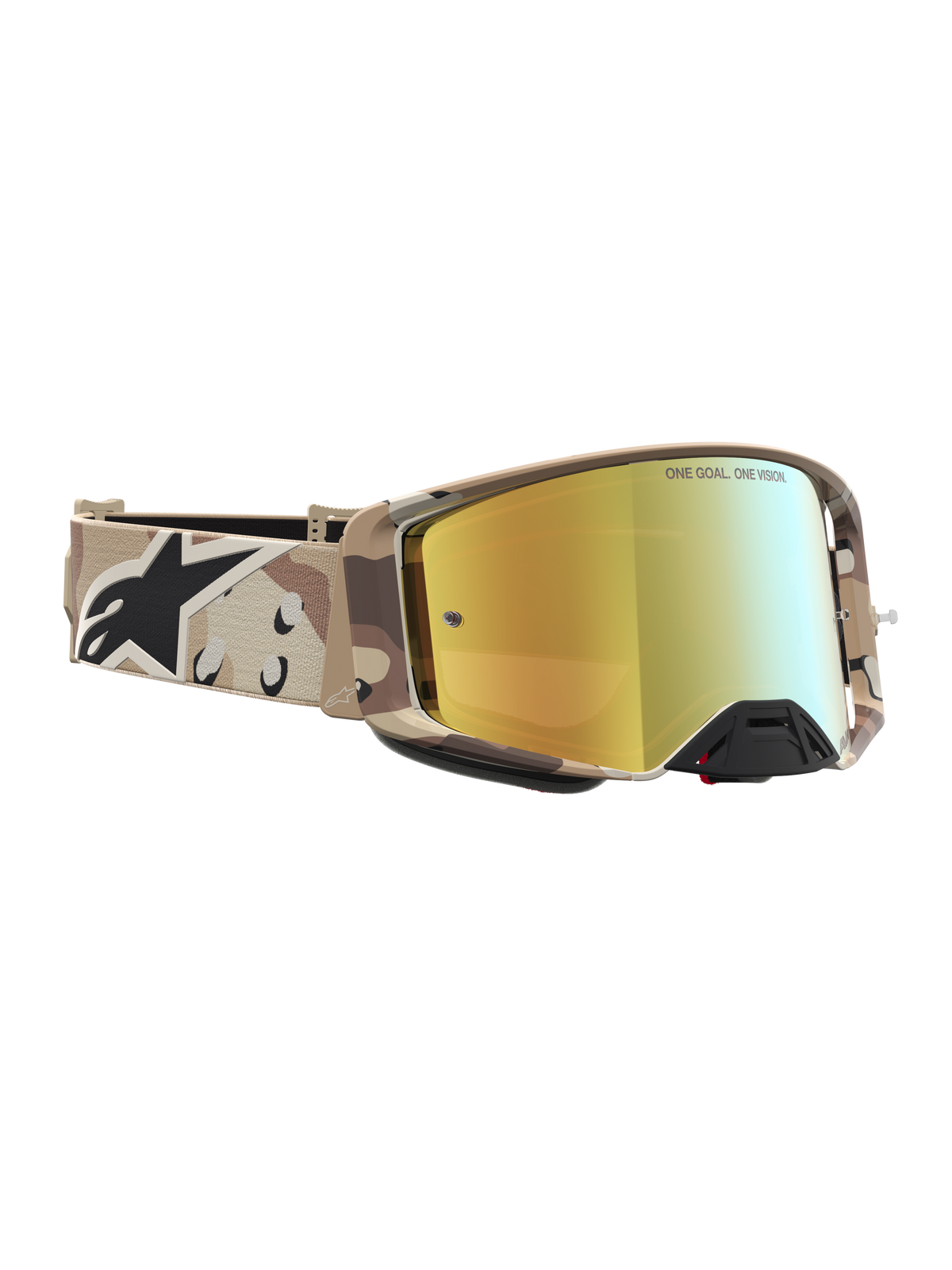 Alpinestars Supertech Lone Motocross Goggles, Sand Camo Desert pattern with a high-grade Mirror Gold lens.