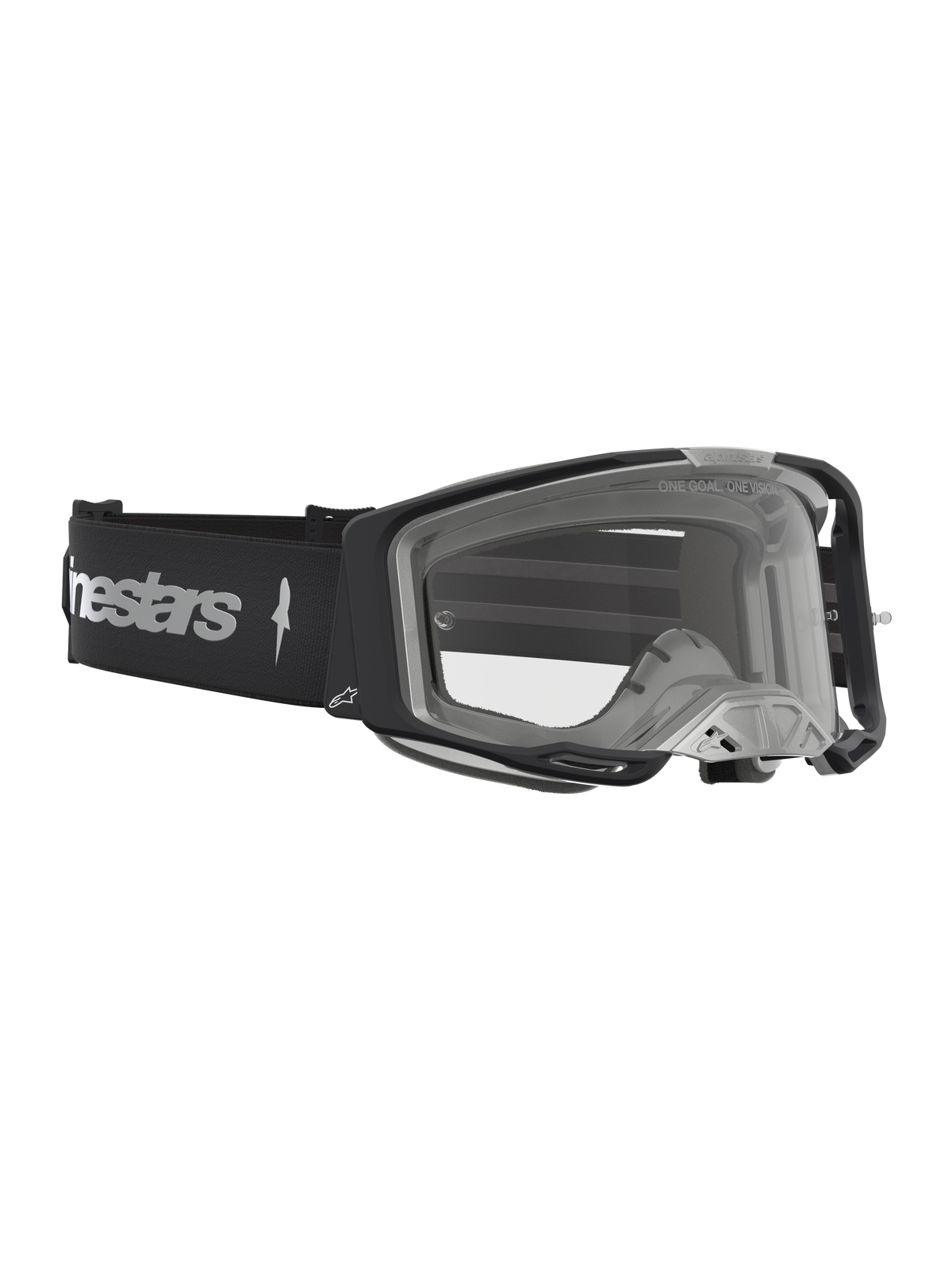 Alpinestars Vision 8 Amber Goggles, Motocross racing goggles, Black and Silver, Clear lens with A-FLEX frame.