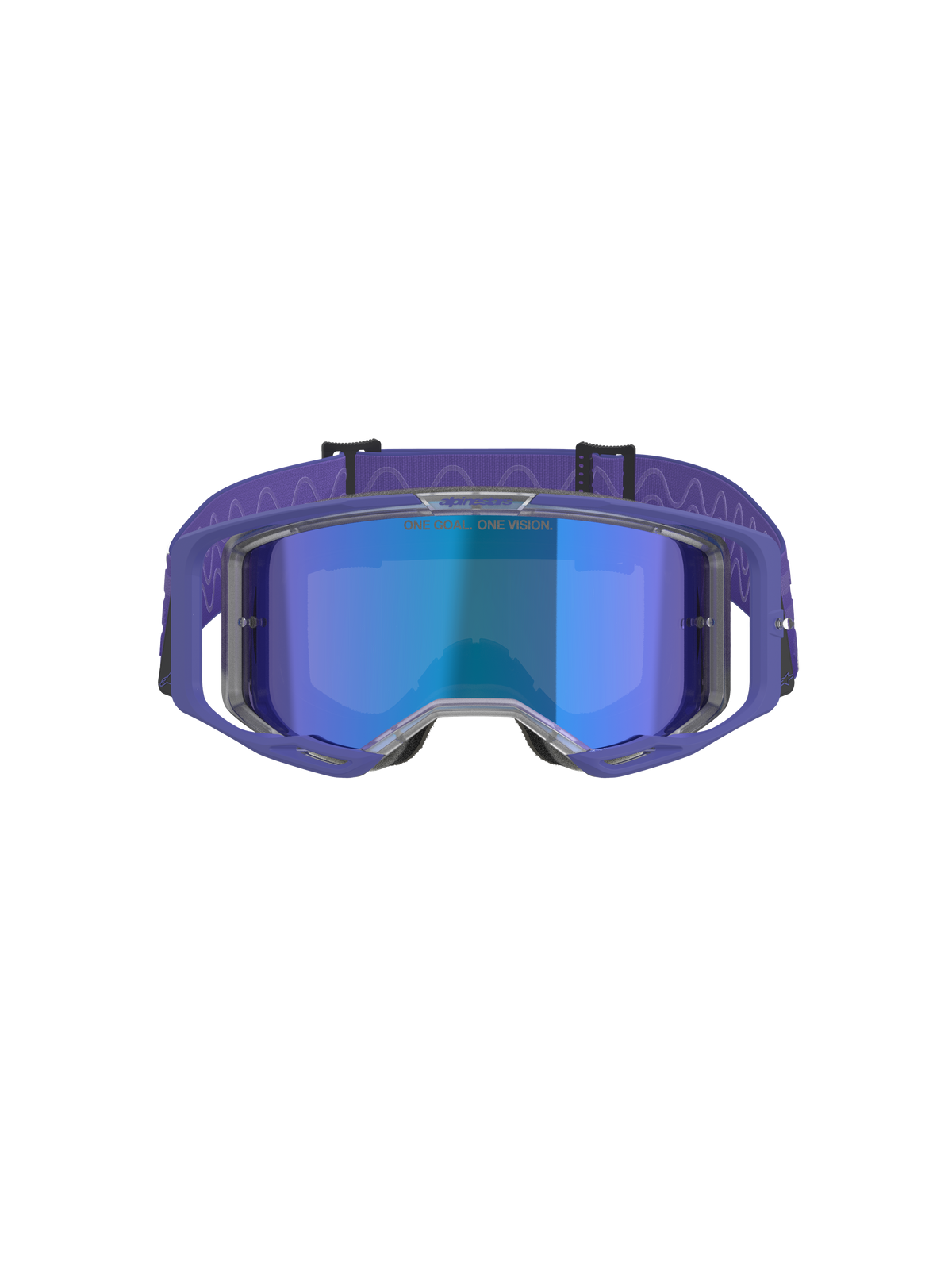 Alpinestars Vision 8 Corp Goggles, Motocross Goggles, Purple Frame with Blue Mirror Lens, purple strap with wavy pattern, high-performance eye protection for off-road racing