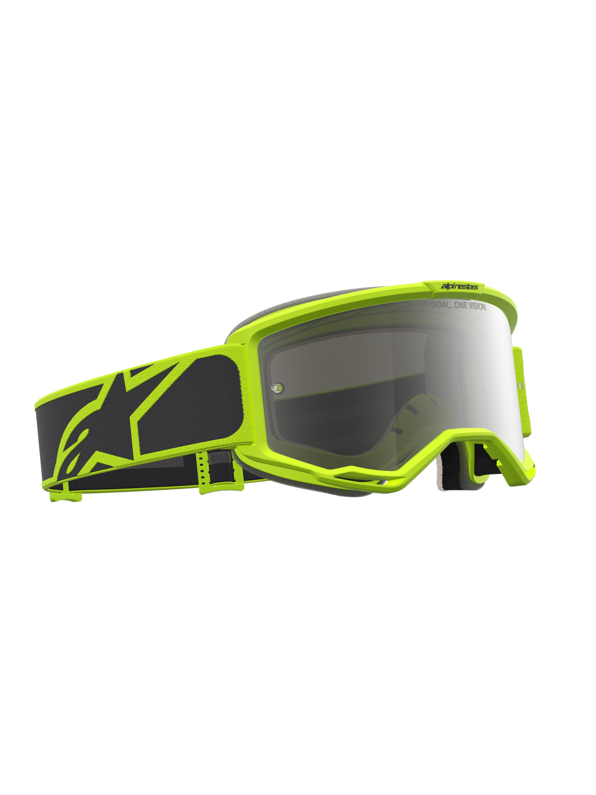 Alpinestars Vision 5 Rora Motocross Goggles in Black and Yellow Fluo featuring a Mirror Silver lens and RAM-AIR ventilation.