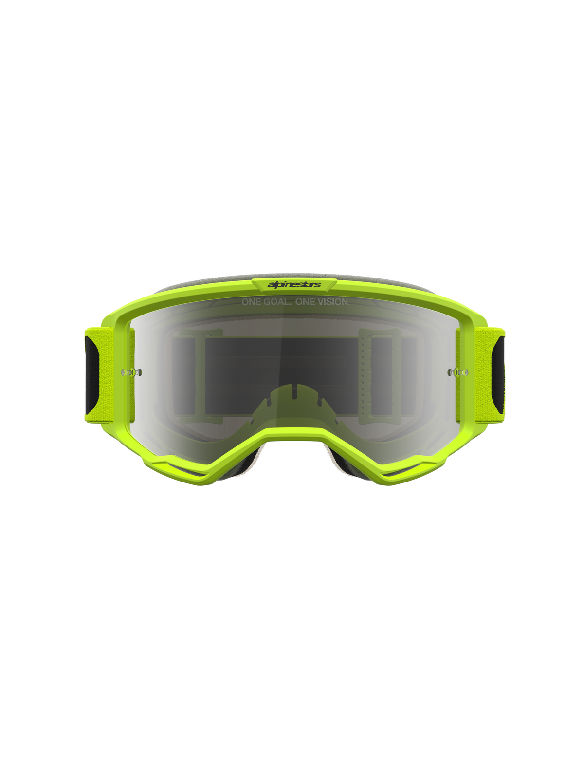 Alpinestars Vision 5 Rora Goggles, yellow fluo motocross goggles with a mirror silver lens and RAM-AIR ventilation.