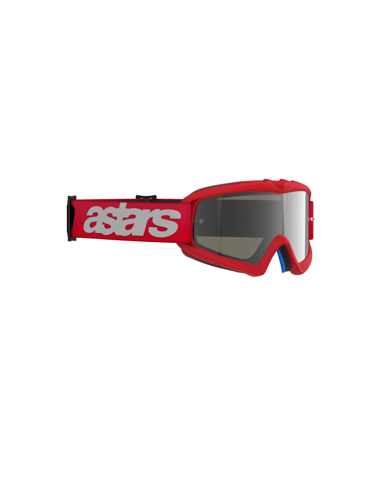 Alpinestars Vision Youth Blaze Goggles, Motocross Goggles, Red with Silver Mirror lens, red woven strap featuring white astars branding, compact urethane frame designed for youth riders, off-road racing eye protection