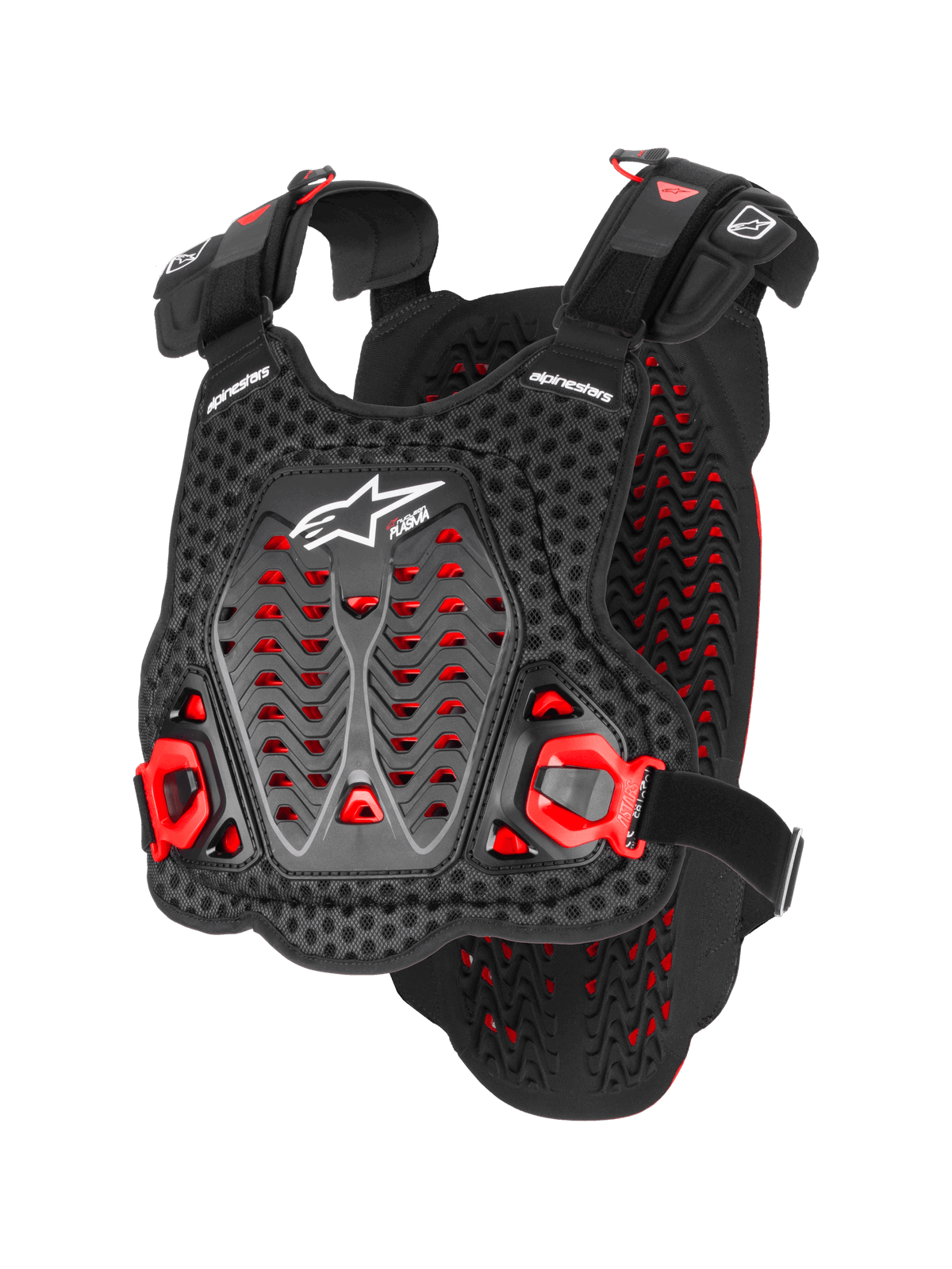 Alpinestars A-5 Plasma Chest Protector, Motocross Body Armor, Black and Red, Perforated 3D Mesh with Nucleon Plasma Material, Angular Protection Panels, Adjustable Straps, White Logo, CE Certified Safety Equipment