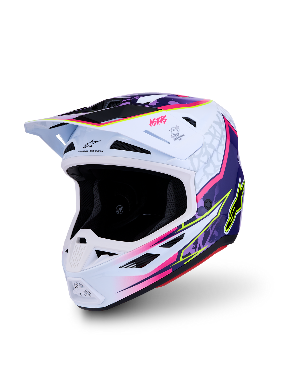 Alpinestars S-M7 Blaster Helmet ECE06, Purple and Pink Motocross Helmet, ECE 22.06 Certified, aerodynamic composite shell.