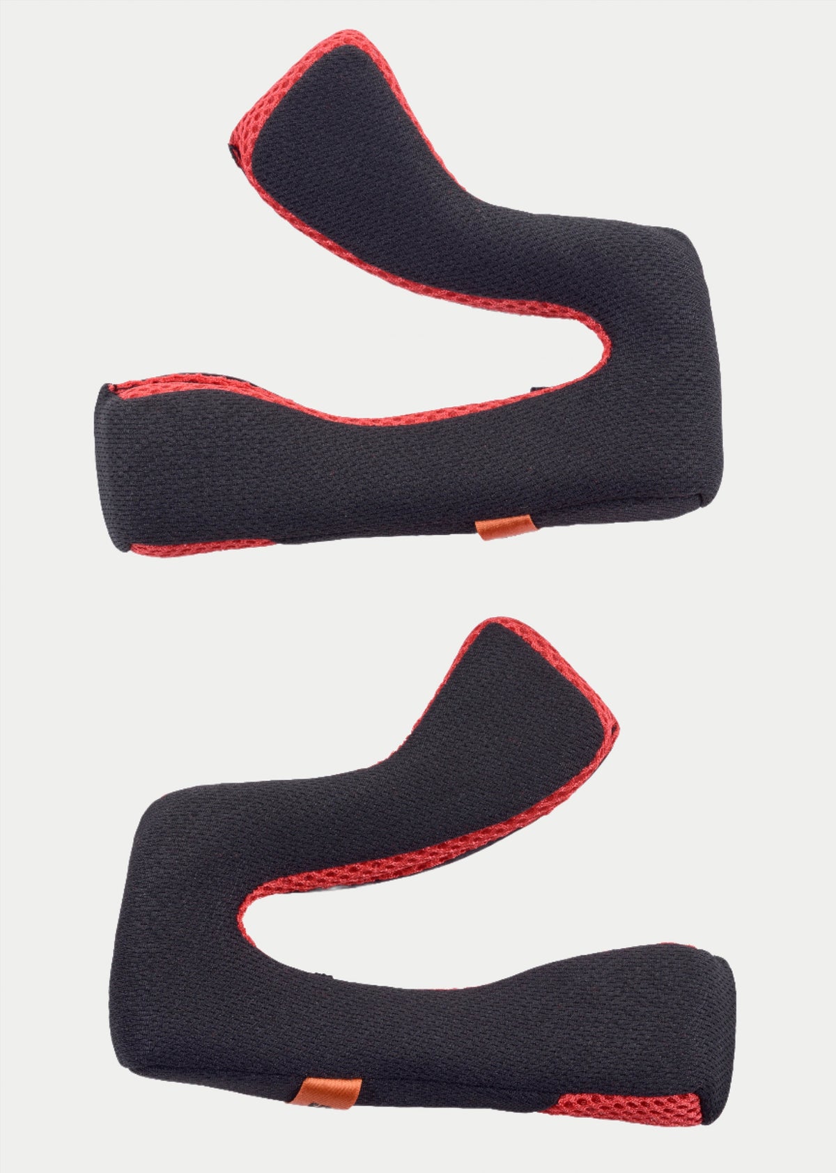 Alpinestars S-M5 Cheek Pad Set +5 mm, helmet accessory, black padding with red mesh accents, ergonomic contoured design for facial fit, orange release tabs, replacement interior for S-M5 motocross helmets