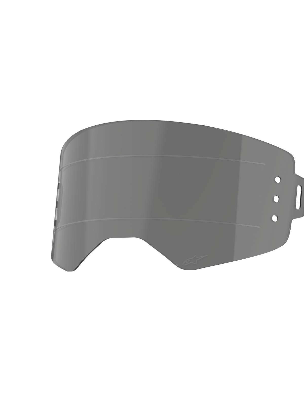 Alpinestars Supertech Wide Vision Roll-Off Lens, Motocross Goggle Replacement Lens, Smoke Tint, featuring horizontal Glide Lines and mounting points for the roll-off system, transparent impact-resistant polycarbonate design