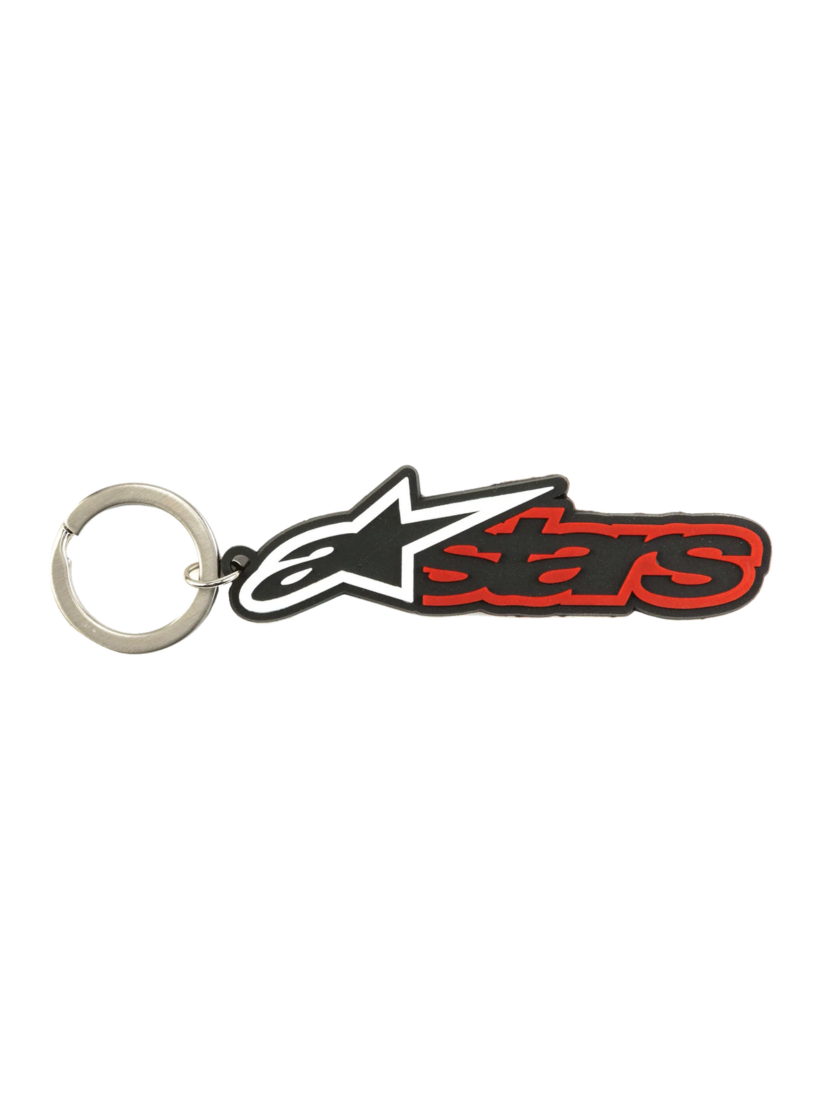 Alpinestars Blaze Key Fob, 3D rubber keychain, Black and Red, metal snap ring, everyday carry sportswear accessory