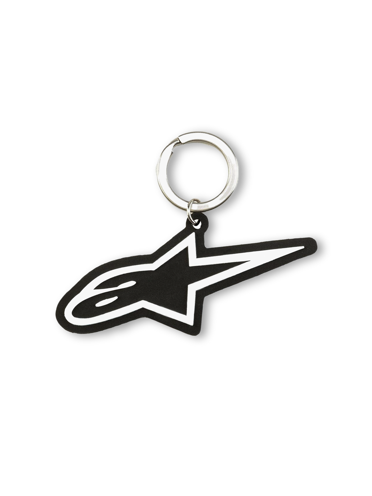 Alpinestars Ageless Key Fob, sportswear keychain, black and white, 3D rubber construction with metal snap ring and Blaze logo
