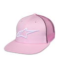Alpinestars Corp Trucker Cap, Pink Snapback Hat with White Star Logo, Mesh Back Panels, Structured Six-Panel Design with Ventilation Eyelets