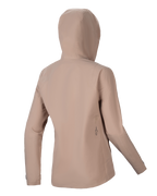 Alpinestars Stella A-Dura Rain Jacket, Women's Cycling Rain Jacket, Light Brown, back view featuring the hood and a clean silhouette, subtle black logo detail on the lower back, waterproof 2.5-layer technical construction for MTB