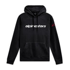 Alpinestars Linear Wordmark V3 Hoodie, black pullover sportswear hoodie with white front chest logo and red sleeve branding