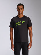 Alpinestars Ageless 2.0 CSF Tee, Short Sleeve T-Shirt, Black with Lime Green Alpinestars MX Helmet Graphic, Casual Motorsport Streetwear