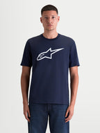 Alpinestars Ageless 2.0 CSF Tee, Men's Short Sleeve Sportswear T-Shirt, Navy Blue and White, featuring a front Ageless logo soft-hand print and a premium cut-and-sew fit.