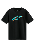 Alpinestars Ageless Shadow CSF Tee, Short Sleeve T-Shirt, Black, Turquoise and Orange Shadow Astars Logo, Casual Motorsport Streetwear