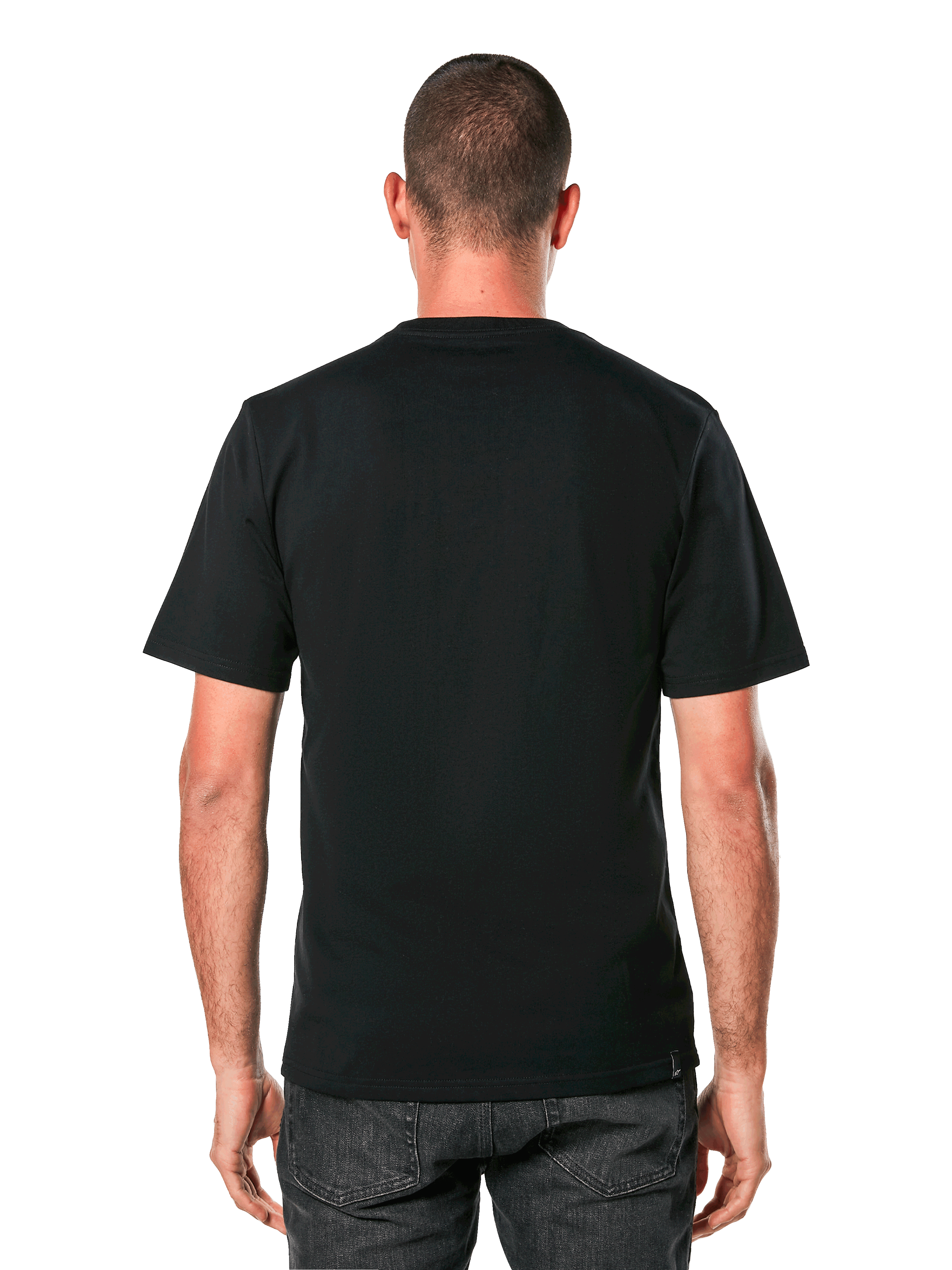 Alpinestars Always 2.0 CSF Tee, Short Sleeve T-Shirt, Black, Rear view showing plain back design, worn by model, Casual Motorsport Streetwear