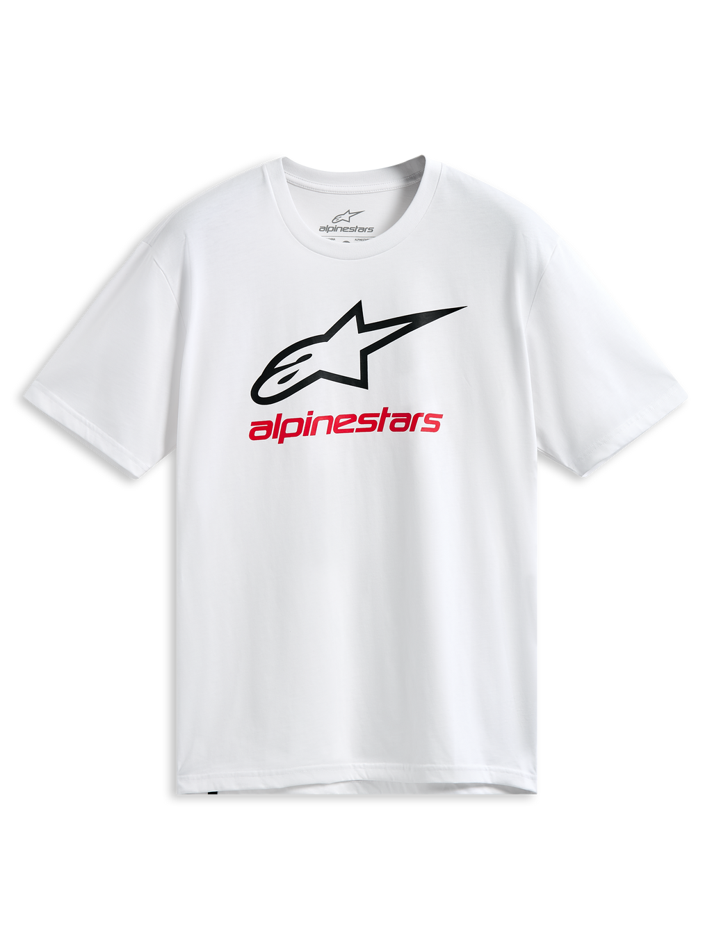 Alpinestars Always 2.0 CSF Tee, Short Sleeve T-Shirt, White, Black Outlined Astars Logo and Red Alpinestars Graphic, Casual Motorsport Sportswear
