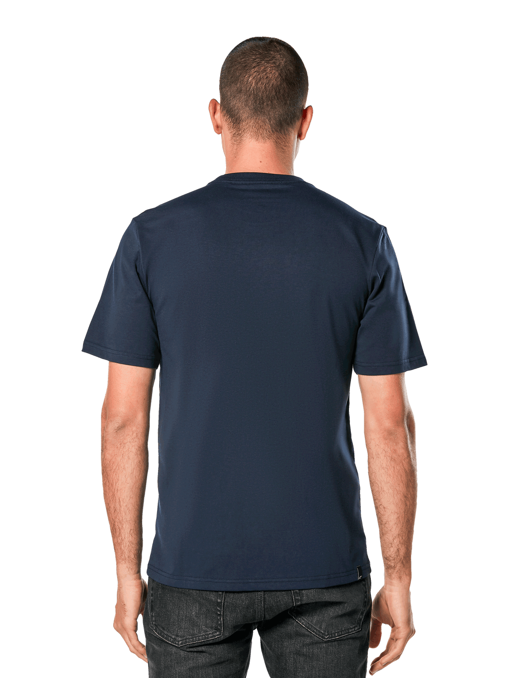 Alpinestars Blaze 2.0 CSF Tee, Short Sleeve T-Shirt, Navy, back view on model, casual motorsport-inspired streetwear