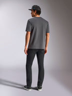 Alpinestars Blaze 2.0 CSF Tee, Charcoal Gray, Back View, Short Sleeve T-Shirt, worn with black pants and a black mesh cap, casual motorsport streetwear