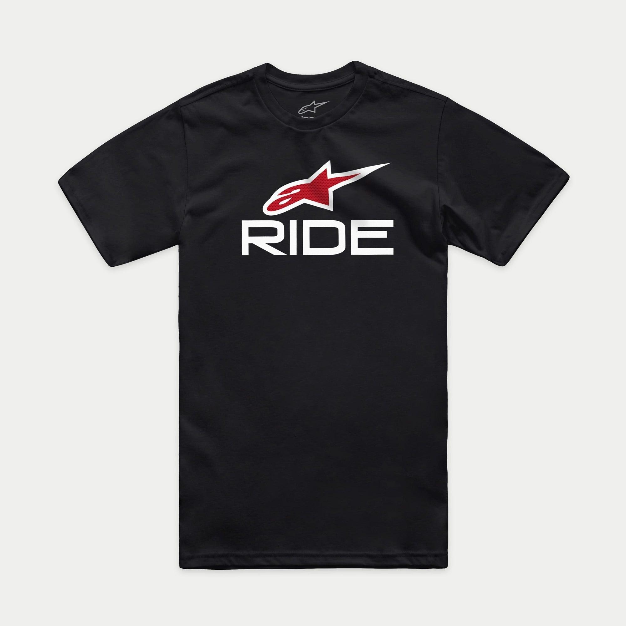 Alpinestars Ride 4.0 CSF Tee, Short Sleeve T-Shirt, Black, Red Alpinestars Logo and White RIDE Text, Casual Motorsport Streetwear