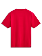 Alpinestars Ride 4.0 CSF Tee, Short Sleeve T-Shirt, Red, back view showing plain red fabric, small black woven label on bottom hem, casual motorsport streetwear