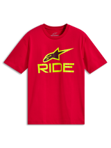 Alpinestars Ride 4.0 CSF Tee, Short Sleeve T-Shirt, Red, Hi-Vis Yellow RIDE text and A-star logo, Casual Motorsport Sportswear