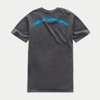 Alpinestars Horizon CSF Tee, Short Sleeve T-Shirt, Charcoal Gray, back view with blue arc Alpinestars wordmark across the shoulders, casual sportswear