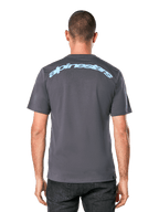 Alpinestars Horizon CSF Tee, Short Sleeve T-Shirt, Charcoal Gray, Back view featuring a light blue Alpinestars arc wordmark, Casual Sportswear
