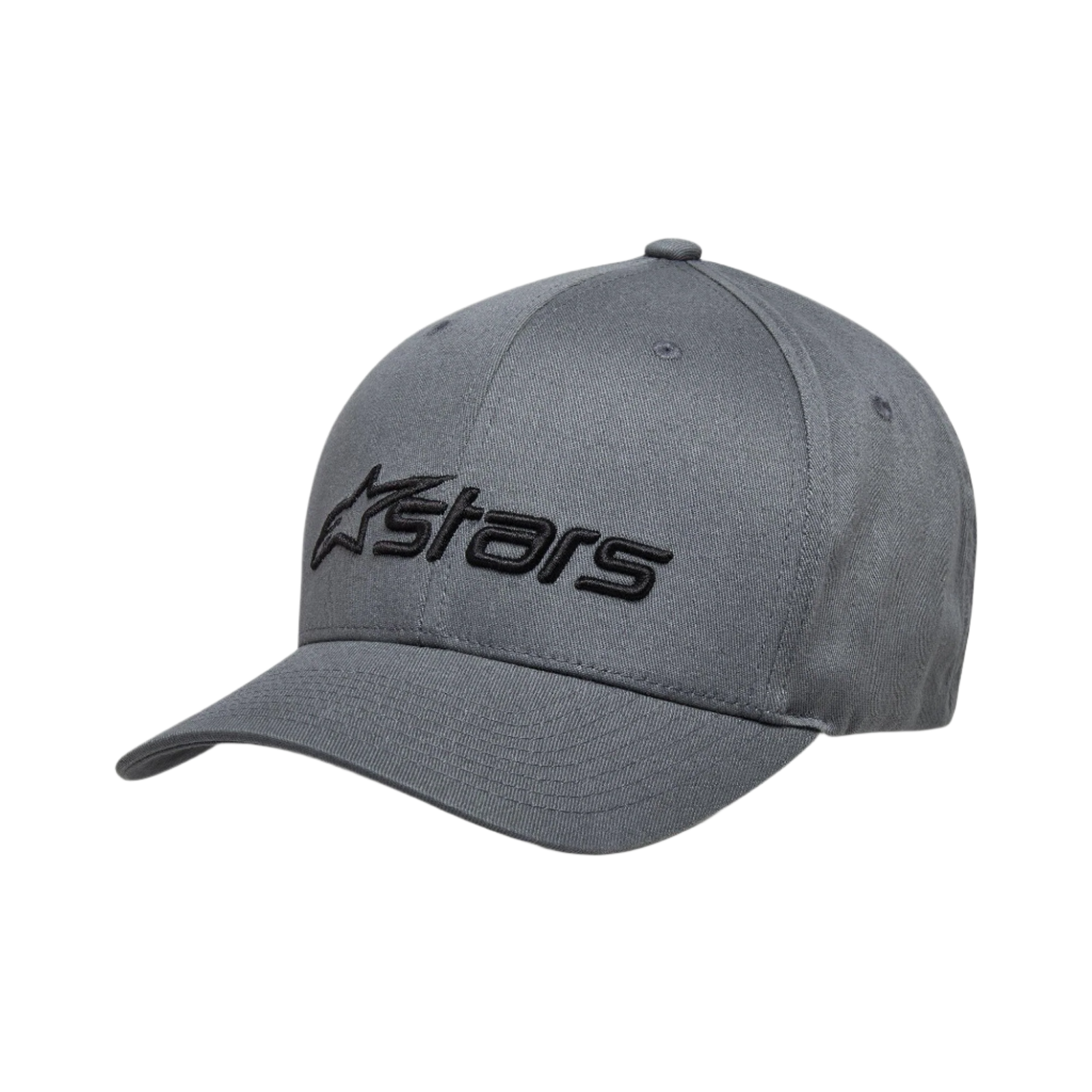 Alpinestars Blaze 2.0 Hat, Charcoal Black, Structured Baseball Cap with Curved Bill, Black Textured Alpinestars Logo on Front, Casual Motorsport-Inspired Design