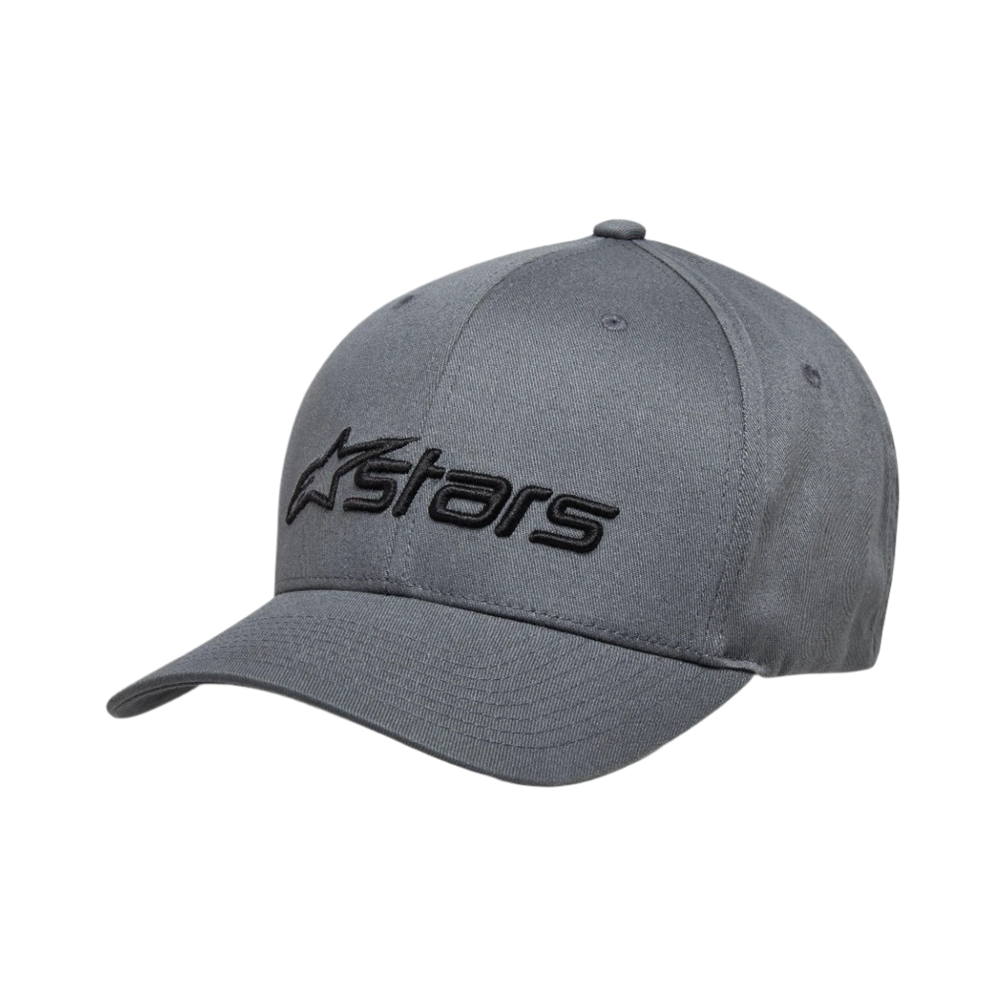 Alpinestars Blaze 2.0 Hat, Charcoal Black, Structured Baseball Cap with Curved Bill, Black Textured Alpinestars Logo on Front, Casual Motorsport-Inspired Design