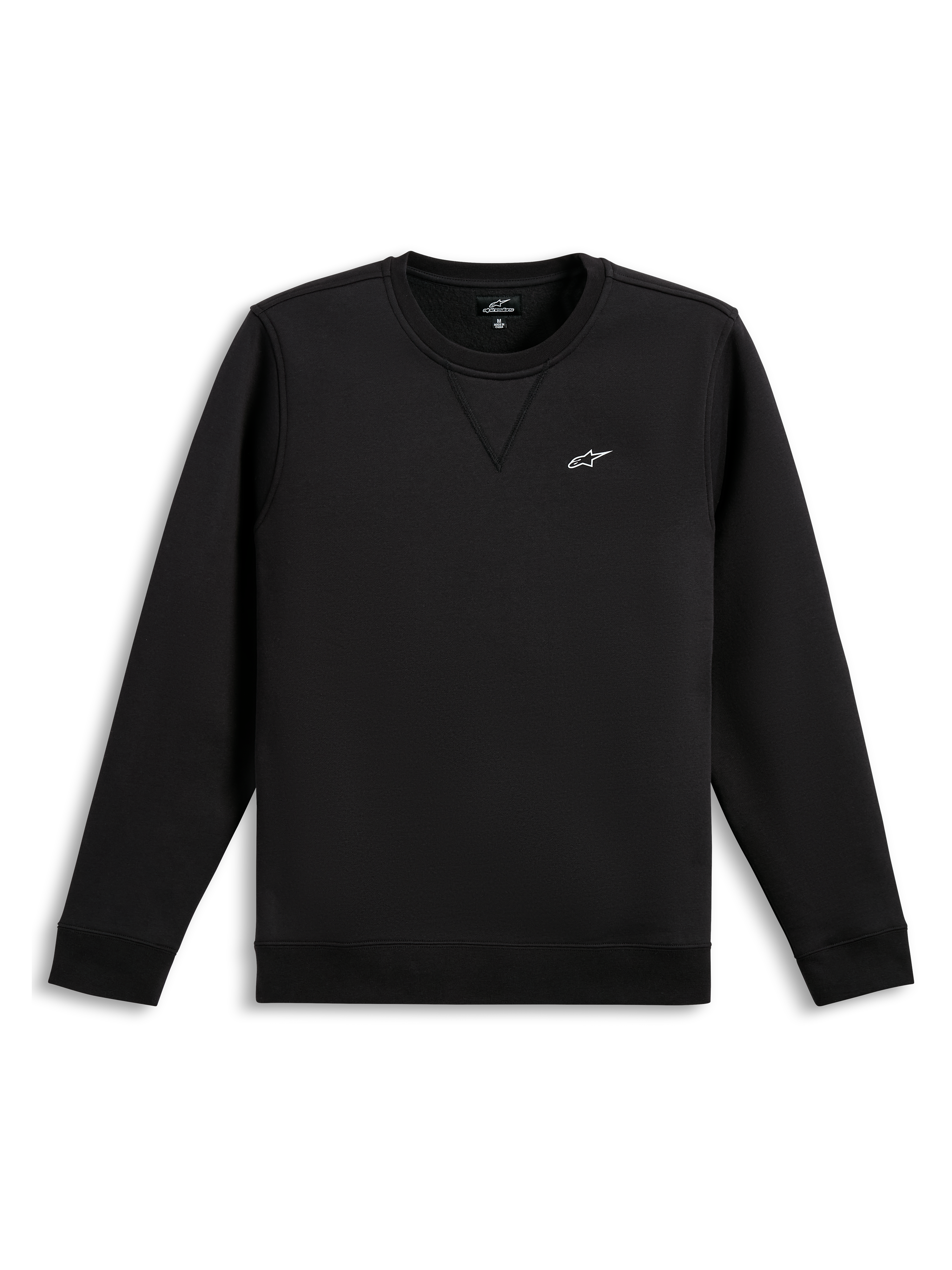 Alpinestars Positive Crew, Black Sportswear Pullover Sweatshirt with a white chest logo graphic and ribbed cuffs and hem