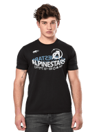Alpinestars Semicircle CSF Tee, Short Sleeve T-Shirt, Black, White and blue Alpinestars semicircle curved graphic on chest, Casual Motorsport Streetwear