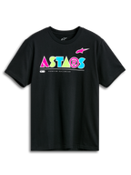 Alpinestars Cereal CSF Tee, Short Sleeve T-Shirt, Black, Vibrant Geometric ASTARS Logo in Pink, Lime Green, and Light Blue, Casual Motorsport Streetwear