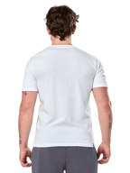 Alpinestars Geografica CSF Tee, Short Sleeve T-Shirt, White, Back View, worn by model with grey pants, casual motorsport streetwear