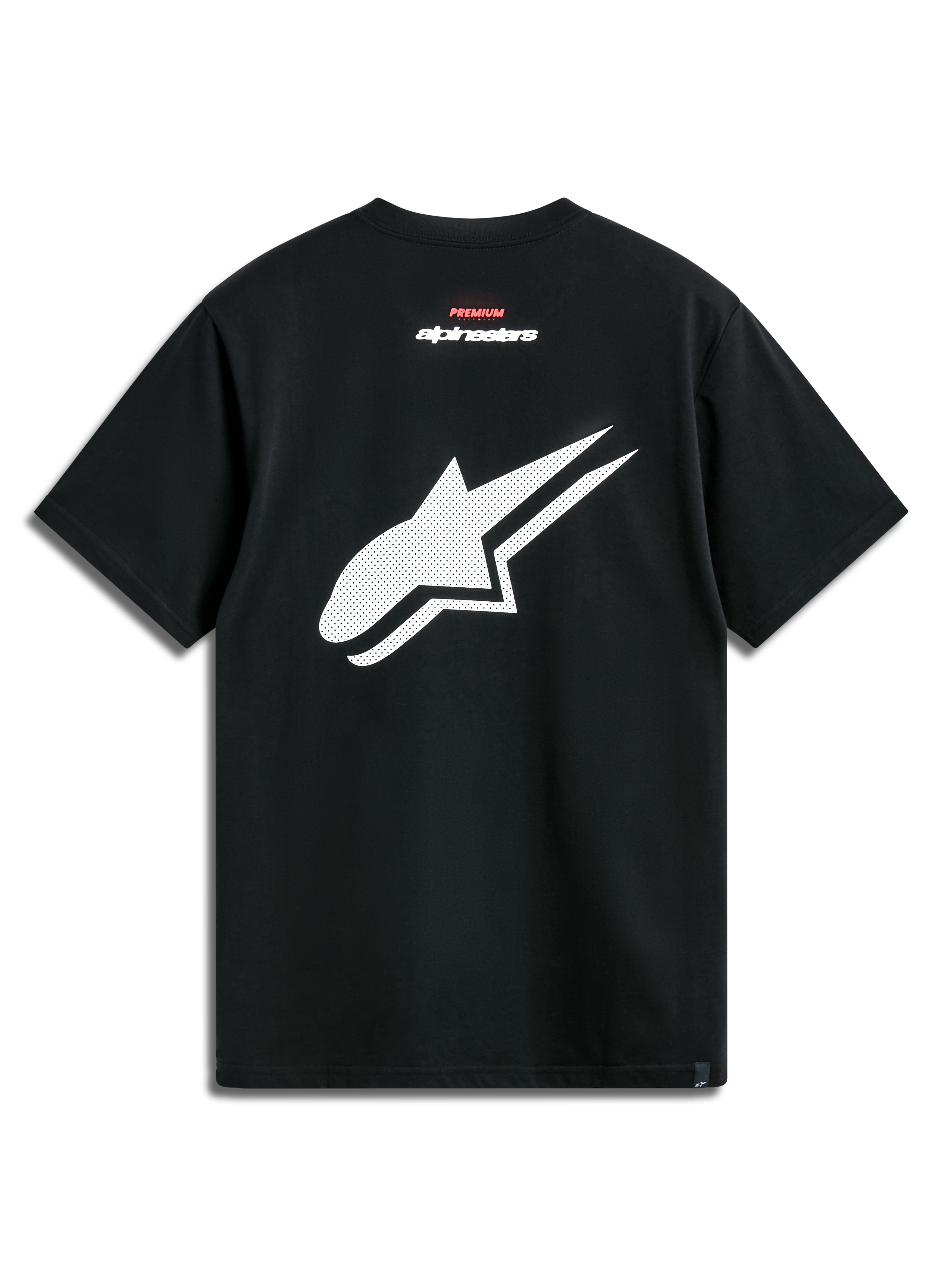 Alpinestars Formulate Csf Tee, Short Sleeve T-Shirt, Black, back view featuring a large white perforated Astars logo with red and white text branding, Casual Motorsport Streetwear
