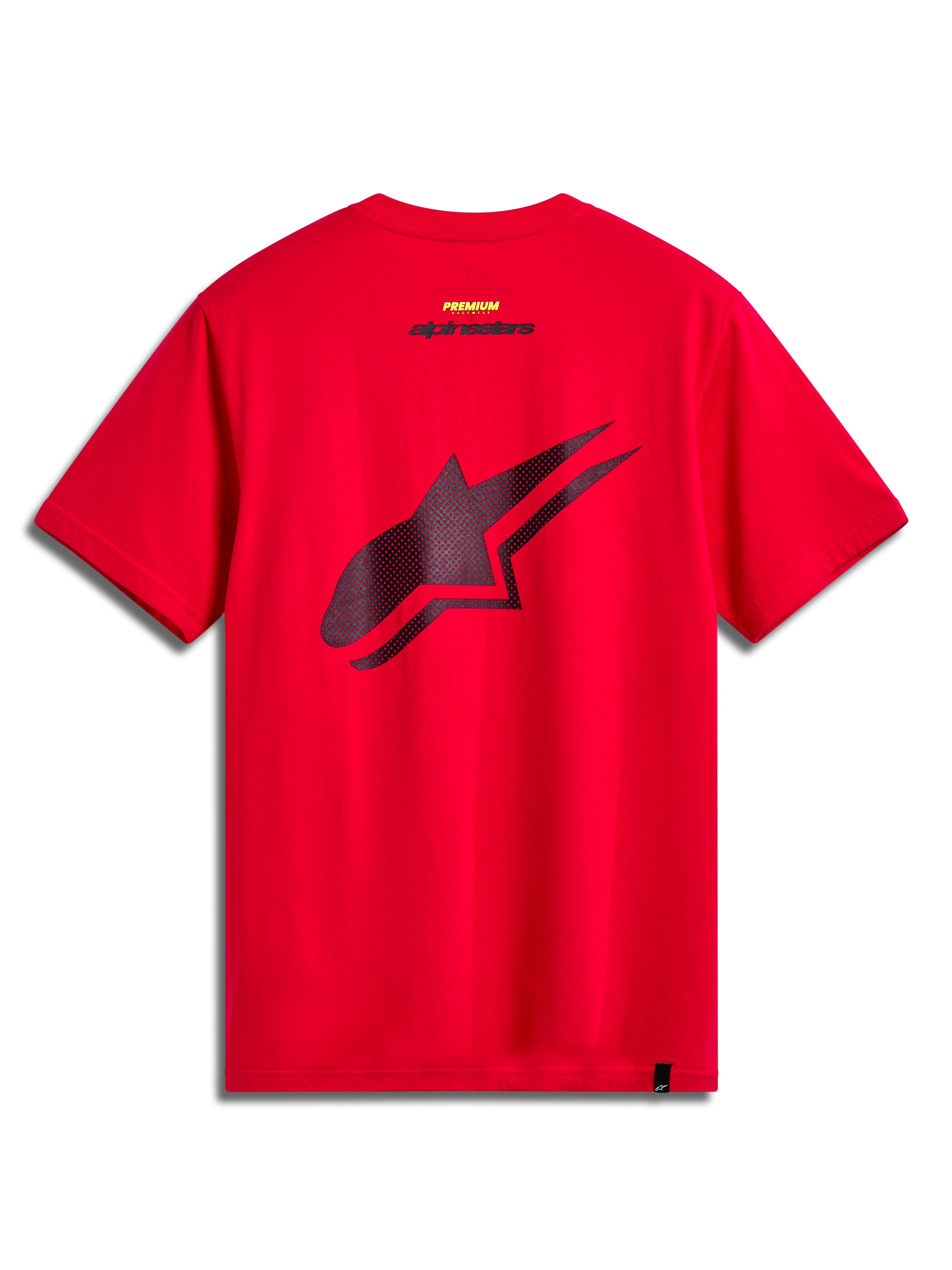 Alpinestars Formulate CSF Tee, Short Sleeve T-Shirt, Red, Back View featuring Large Black Perforated Astars Logo, Casual Sportswear Motorsport Style