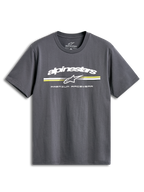 Alpinestars Prevail Csf T-Shirt, charcoal short-sleeve sportswear tee with a front paddock-style tri-color stripe logo and soft hand print