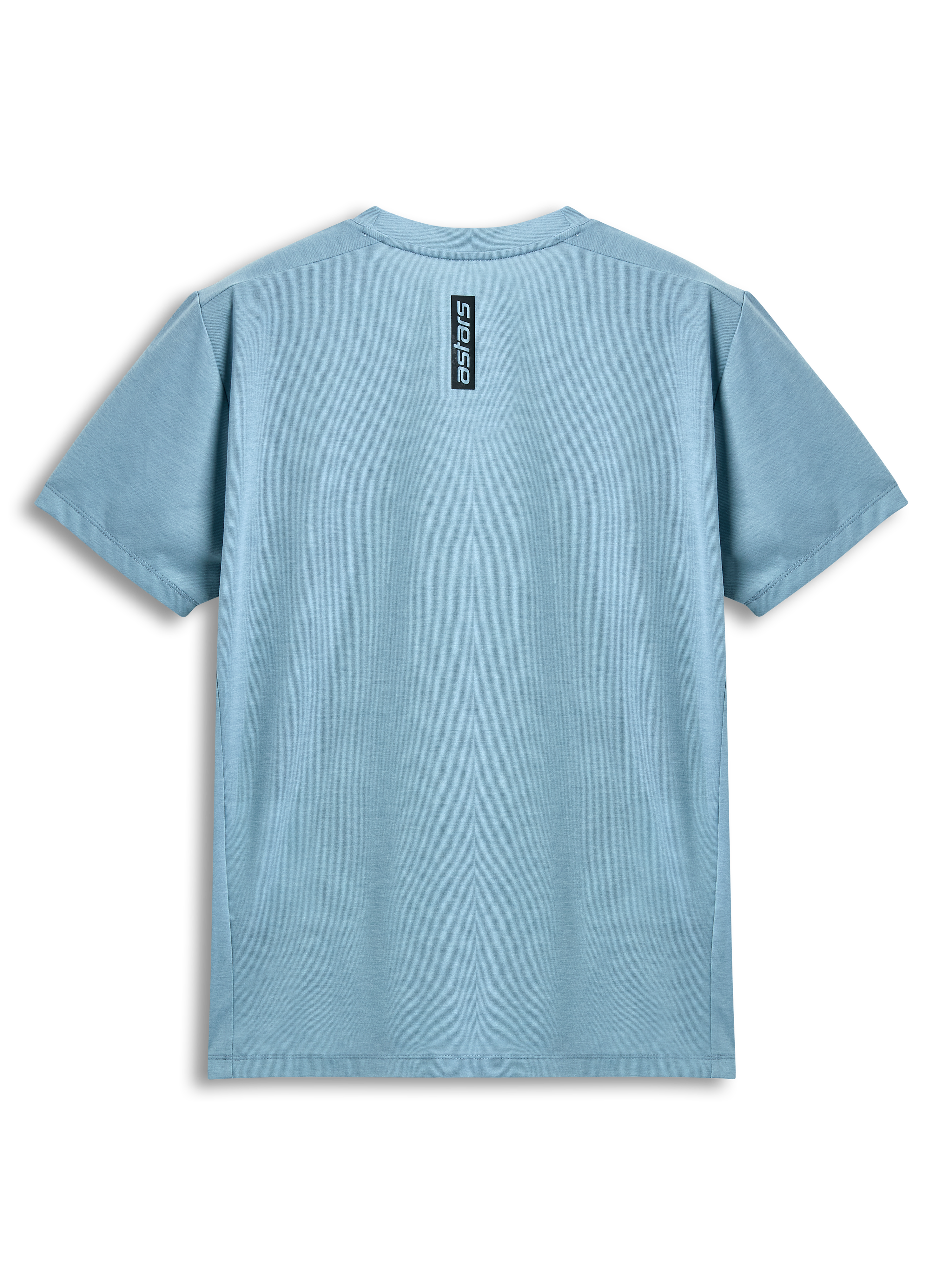 Alpinestars Point Performance Tee, Short Sleeve T-Shirt, Ice Blue, back view featuring vertical black astars word print, casual performance sportswear