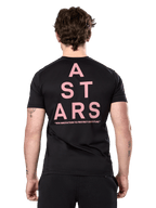 Alpinestars Attrition Performance Tee, Short Sleeve T-Shirt, Black, rear view featuring large pink vertical ASTARS typography and slogan, performance sportswear