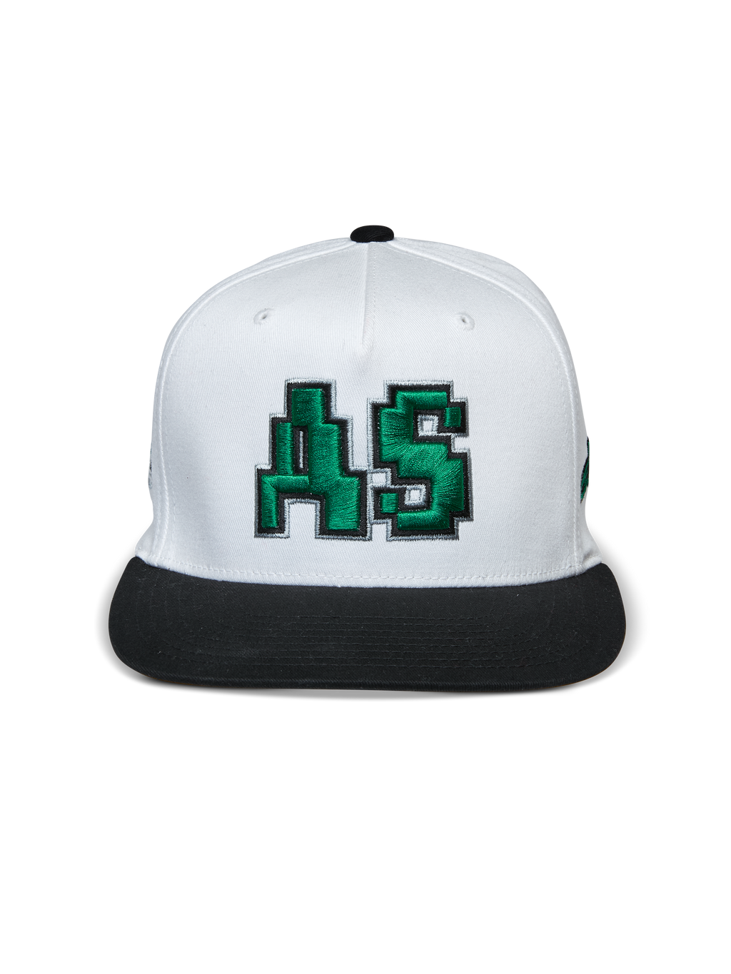 Alpinestars Franchise Hat, Flat Bill Cap, White and Black, Green 3D embroidered AS logo on front, structured crown with black flat bill, casual motorsport-inspired headwear