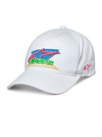 Alpinestars Vivid Hat, White Baseball Cap, 3D Embroidered Colorful Astars Logo with Pink, Blue, Green, and Yellow, Curved Bill, Semi-Structured Low Crown, Casual Sportswear