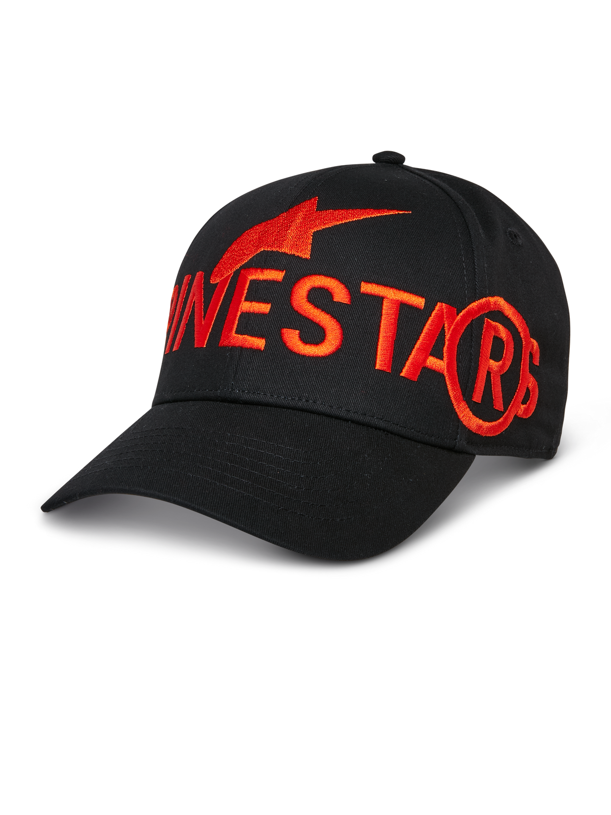 Alpinestars Committed Hat, Black Baseball Cap, Large Red Embroidered Logo and Star Symbol, Curved Brim, Structured Crown, Casual Sportswear Lifestyle Headwear