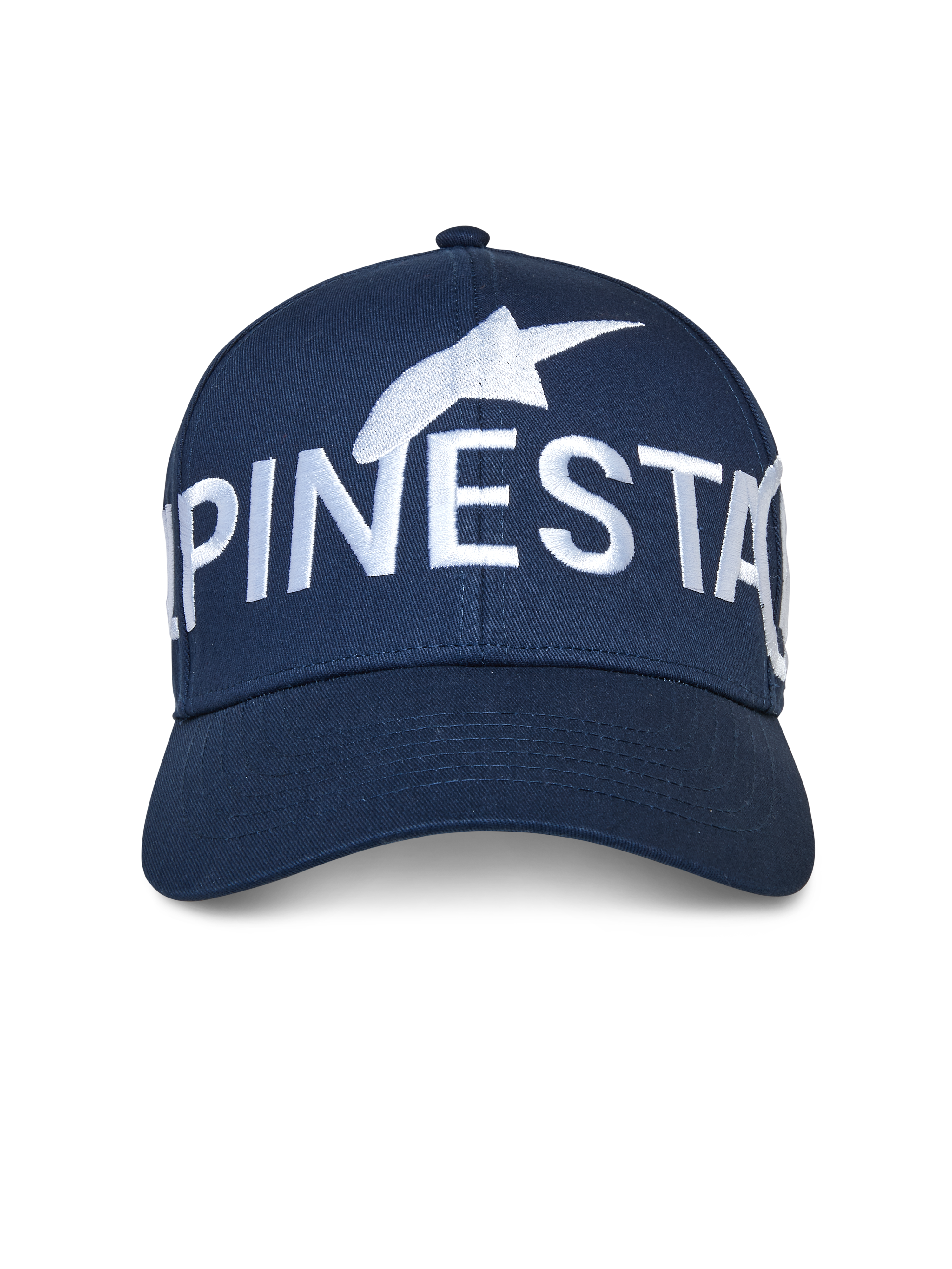 Alpinestars Committed Hat, Navy Blue, Snapback Baseball Cap, featuring a large white embroidered Alpinestars logo across the front, structured crown with a curved bill, casual motorsport streetwear