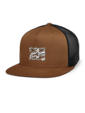 Alpinestars Mackinic Trucker Hat, Brown and Black Mesh Back, Structured Crown and Flat Bill, White A-star Logo on a Rectangular Speckled Patch, Casual Motorsport-Inspired Headwear
