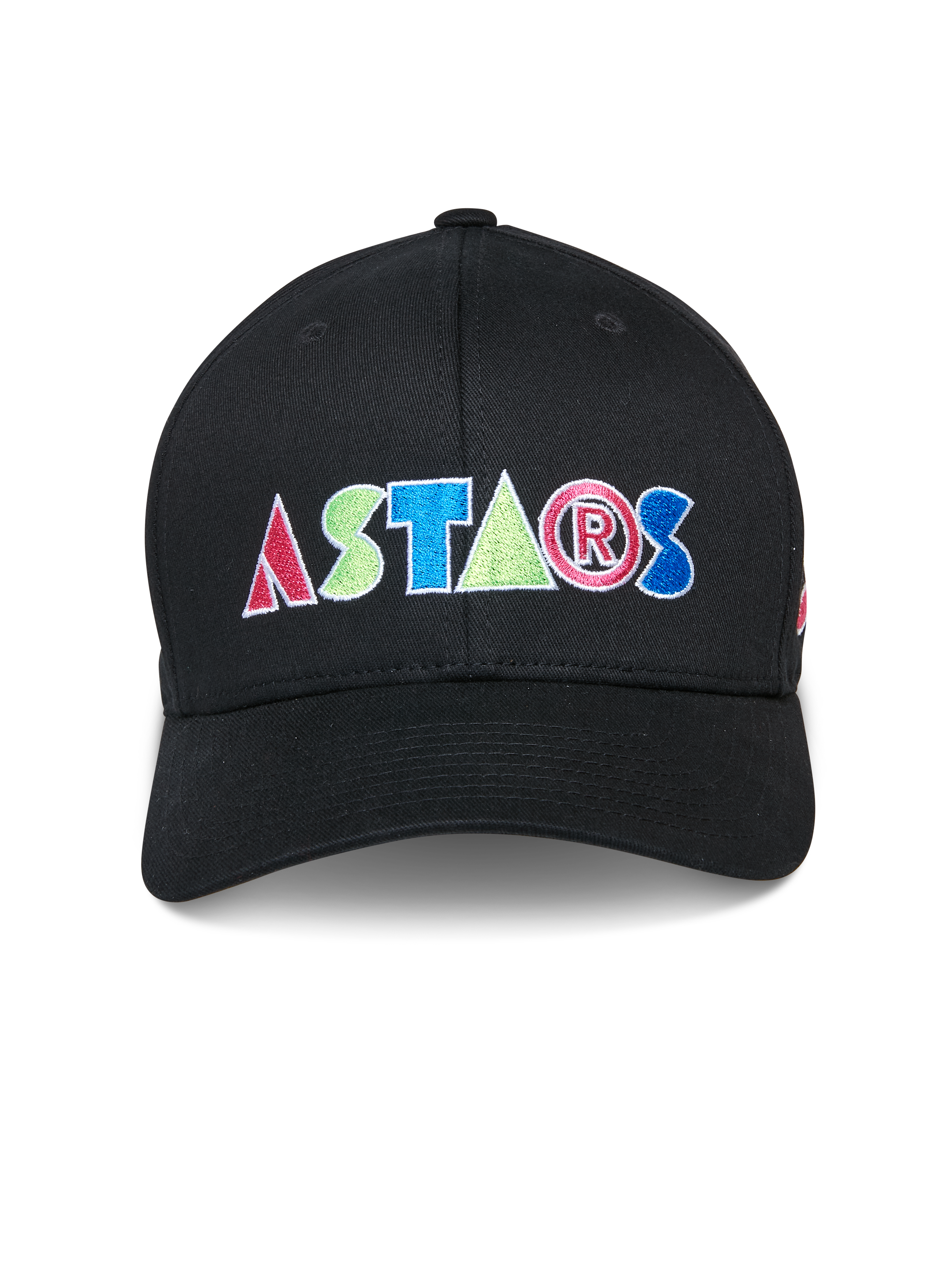 Alpinestars Cereal Hat, Black Baseball Cap, Colorful ASTARS Front Embroidery Logo, Structured Crown with Curved Bill, Casual Motorsport Sportswear