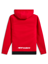 Alpinestars Parallel Hoodie, casual streetwear, red with black ribbed hem, white Alpinestars logo on lower back, hooded pullover design, back view