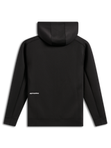 Alpinestars Cypher Hoodie, back view, Black, casual zip-front double face fleece hoodie, small white Alpinestars word logo on the lower back, mesh-lined hood, modern motorsport-inspired design