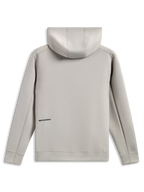 Alpinestars Cypher Hoodie, back view, cement gray, tri-blend double face fleece, small black word logo on the lower back, mesh-lined hood, casual motorsport-inspired streetwear