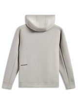 Alpinestars Cypher Hoodie, back view, cement gray, tri-blend double face fleece, small black word logo on the lower back, mesh-lined hood, casual motorsport-inspired streetwear